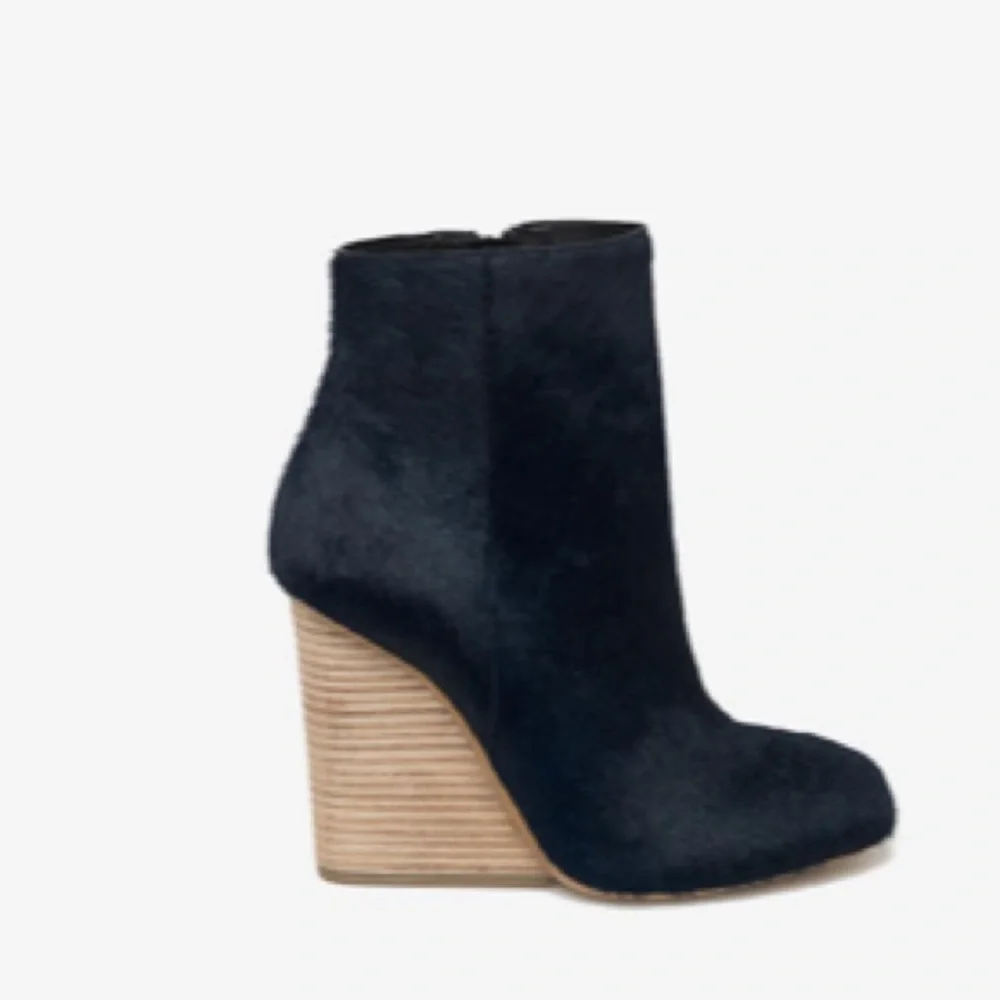Vic Matie Navy Blue Ankle Booties with Wood Wedge Heel